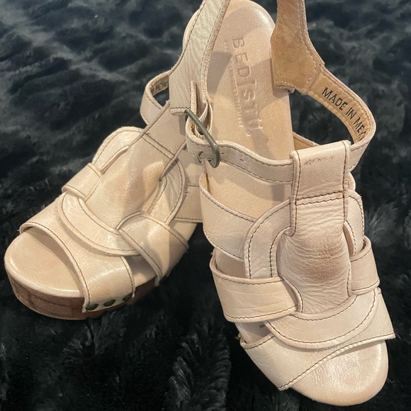 BEDlSTU Wooden Heel Leather Cream/TanBrown Shoes, Size 7 - Picture 2 of 8